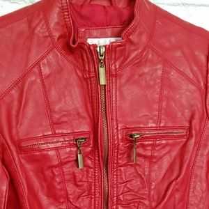 Red faux leather jacket